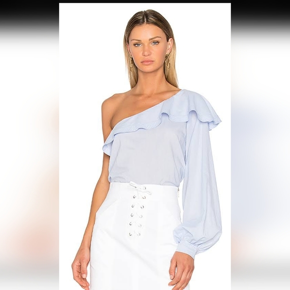 A.L.C. Brielle One-Shoulder blue Poplin Top size 10 NWT - Picture 3 of 12